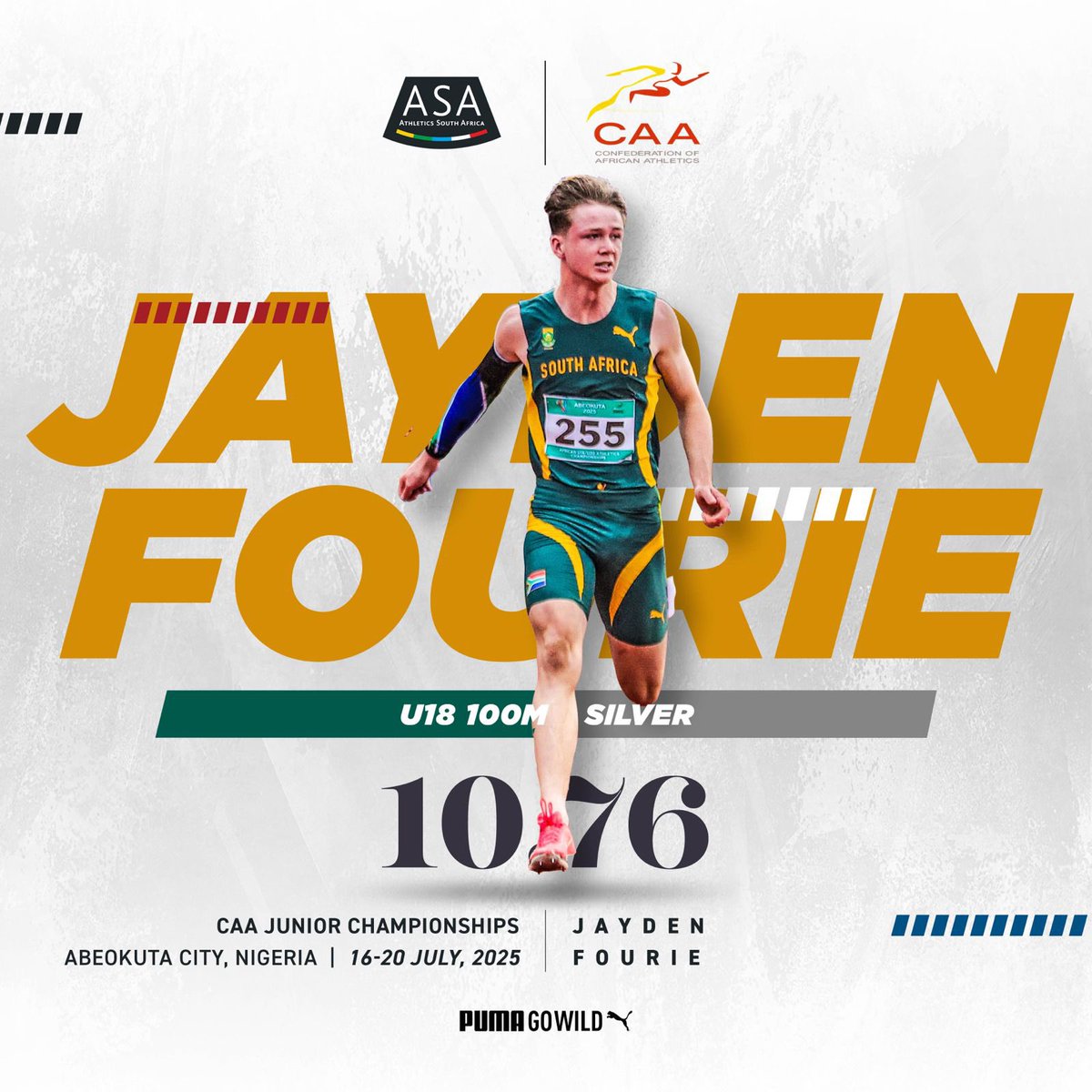 AthleticsSA_'s tweet image. He can do it all 🤧
@Jayden Fourie wins silver in Nigeria. The Long Jump National Champion collects yet another medal 🙌🙌
#CAAJuniorChamps