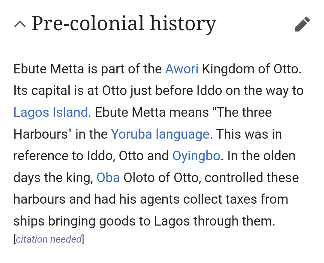 FemiOjosu's tweet image. Was wondering just now what an 'Ebute' meant, and by extension, Ebute Meta.
Found this on Wikipedia, but there's no citation... Curiosity assuaged for now sha...