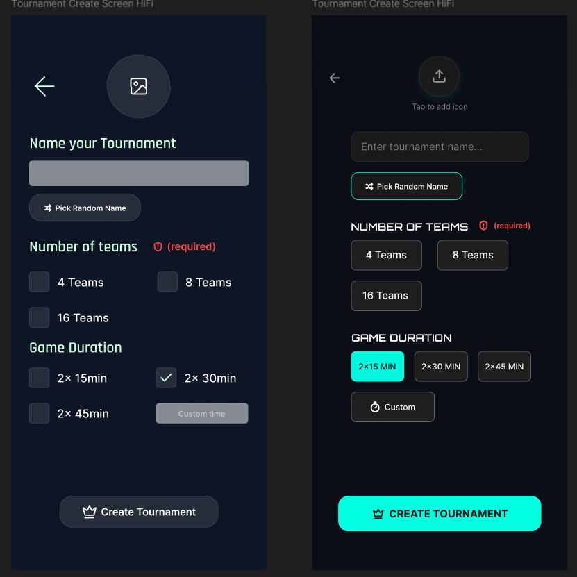 LevKoDesign's tweet photo. Just redesigned my tournament app from scratch after realizing the old version felt outdated and flat.

6.5 hours of deep work and I’m proud of the result.

Feedback welcome! Next step: code.

#uxdesign #figma #buildinpublic https://t.co/obofJt9mD7