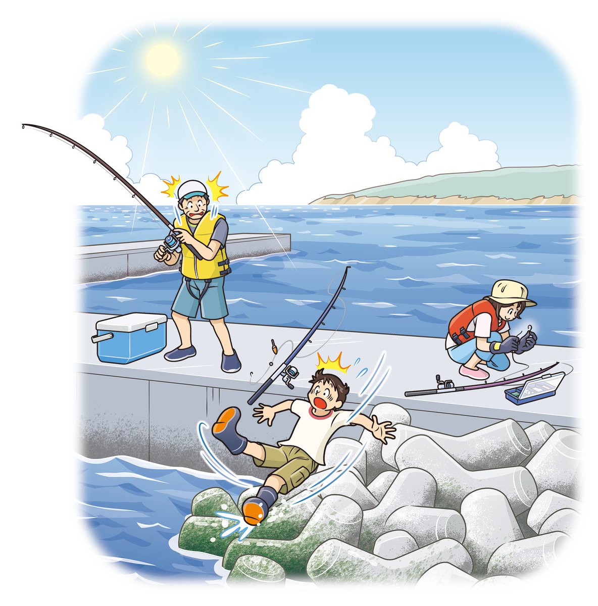 caa_kodomo's tweet image. 【安全に魚釣りを楽しみましょう！】
事故防止のポイントを踏まえて楽しみましょう
○釣り針は鋭利なため、取り扱いは慎重に
○立ち入り禁止場所などには入らない
○濡れているところや海藻などで滑らないように注意
○ライフジャケットは常時正しく着用を
詳しくはこちら
caa.go.jp/policies/polic…