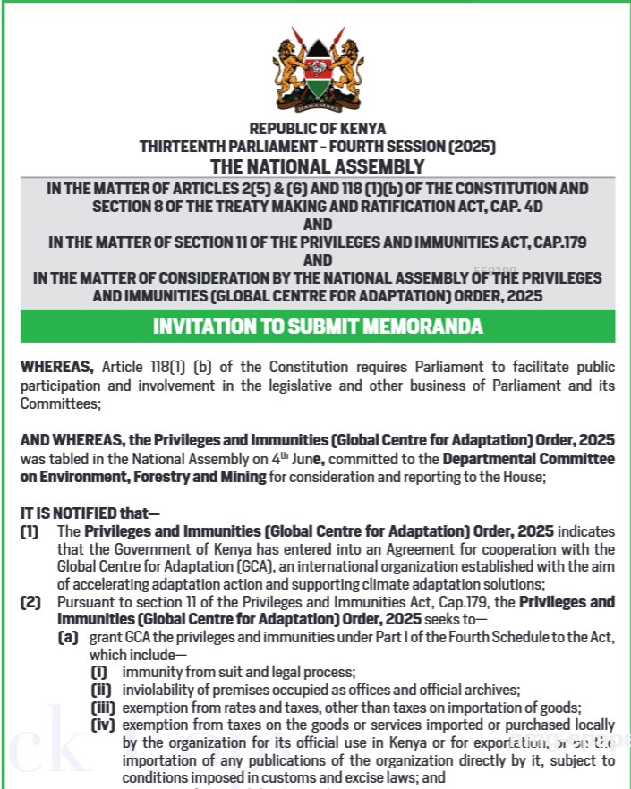 WAKE UP MY PEOPLE . AMKENI!

Let’s take a moment to read and reflect on this.

The Government of Kenya has signed an agreement with the Global Centre for Adaptation (GCA) an international organization said to focus on accelerating climate adaptation solutions.

Now, this