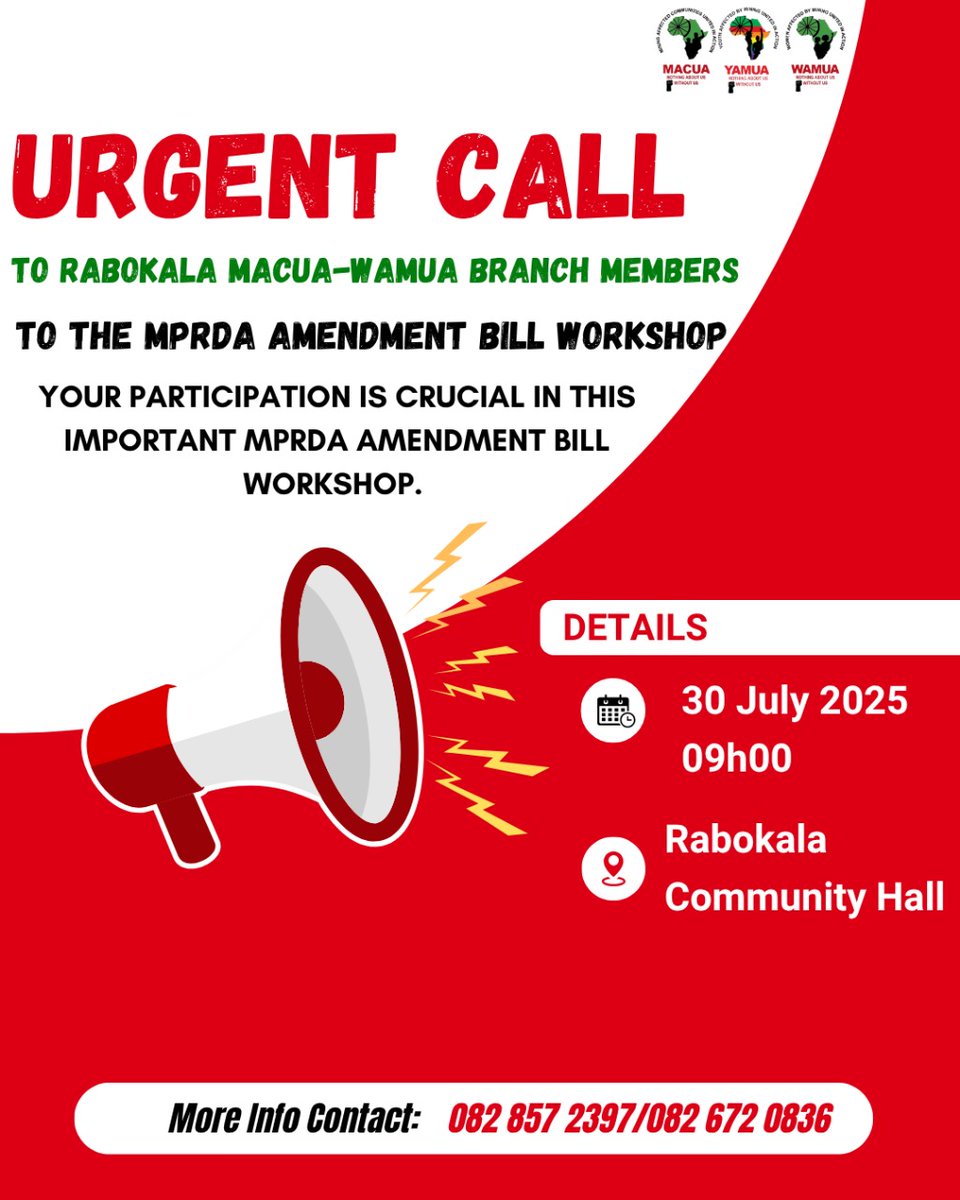 macua_sa's tweet image. Rabokala members‼️

We will be hosting a MPRDA Amendment Bill Workshop and we would appreciate your presence. Details are on the poster. 

See you there✊