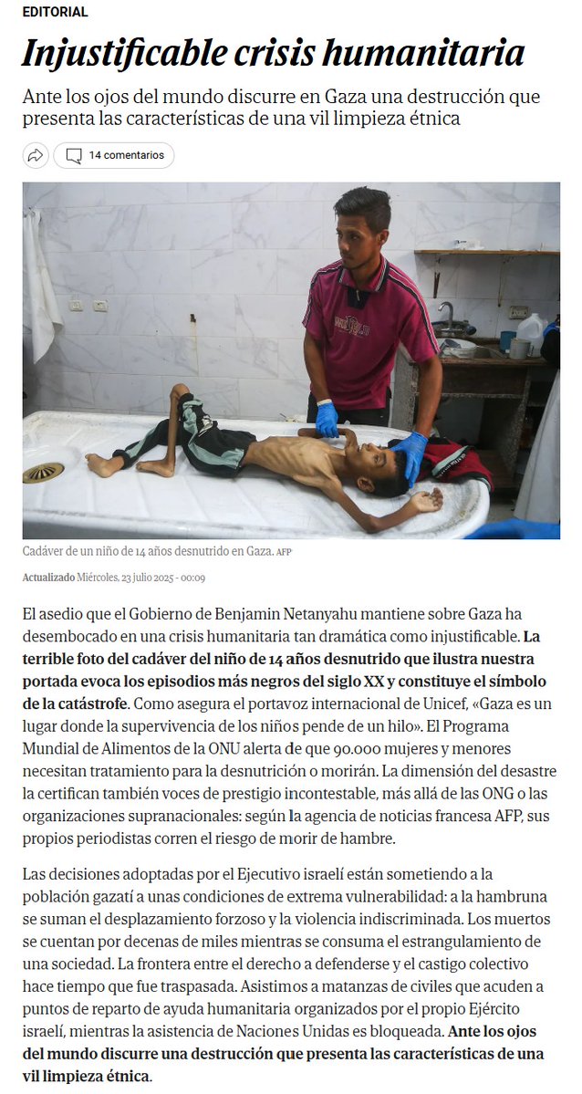 "Ningún Estado democrático puede sostener su legitimidad si niega la dignidad humana" Editorial de <a href="/elmundoes/">EL MUNDO</a> hoy. Esto está pasando delante de nuestros ojos y lo estamos permitiendo