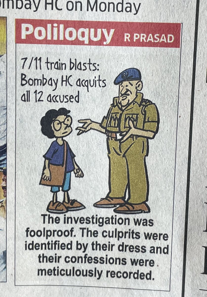 RanaAyyub's tweet image. Excellent cartoon in the Economic Times on the acquittal of the blasts accused