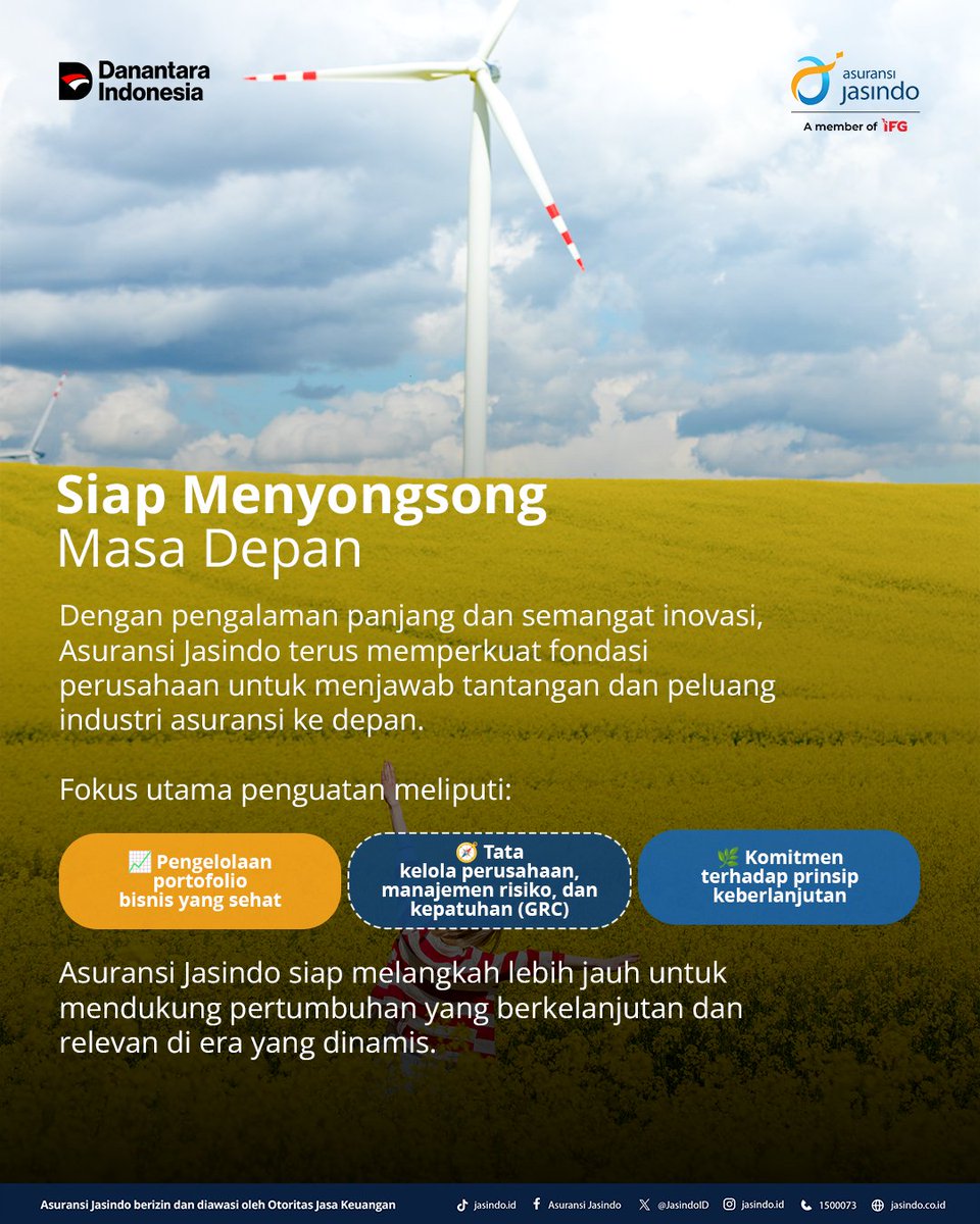 Dari Darat, Laut, Hingga Angkasa  Jasindo Hadir Memberi Perlindungan
Asuransi Jasindo tak hanya hadir sebagai penyedia produk asuransi, tetapi juga sebagai partner manajemen risiko terpercaya bagi pemerintah, pelaku usaha, dan masyarakat Indonesia.
#RiskManagementPartnership