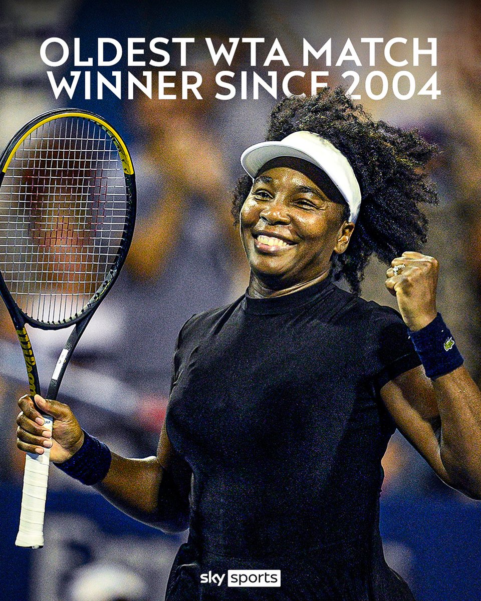 SkySportsTennis's tweet image. At 45 years old, Venus Williams becomes the oldest WTA match winner since Martina Navratilova in 2004, following her first round victory at the Washington Open 🌟