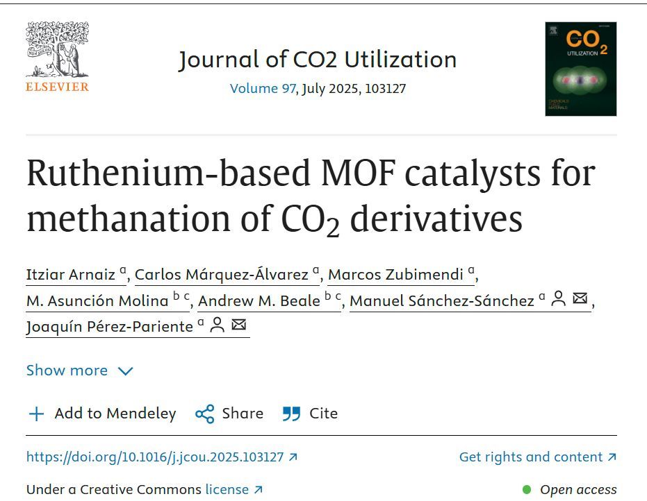 ICP_CSIC's tweet image. 📢 Nuevo artículo del Grupo de Tamices Moleculares (ICP-CSIC)
¿Se puede transformar CO₂ en metano de forma eficiente?
Sí. Este trabajo explora una vía alternativa: usar MOFs de rutenio para convertir ureas derivadas de CO₂ en metano.
👇
sciencedirect.com/science/articl…