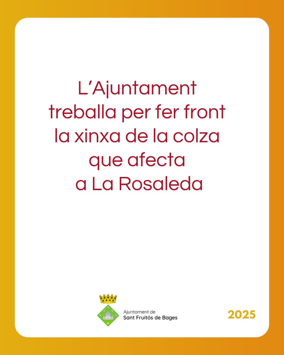 ⚠️L’Ajuntament treballa per trobar solucions a la plaga de la xinxa de la colza que afecta el barri de La Rosaleda.

🪳L’insecte, tot i ser inofensiu per a les persones, genera molèsties i malestar entre els veïns del barri. 

➕tuit.cat/g1gbm

#SFB #santfruitós