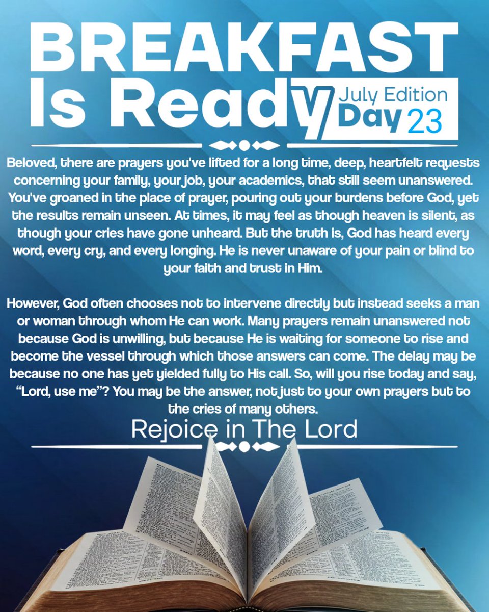 SBCTHEENVOY14's tweet photo. You can also yield yourself to God to make you the answer to my many people that pray that kind of prayer.

#breakfastisready 
#kingdommessage https://t.co/XuzwuJ6bOg