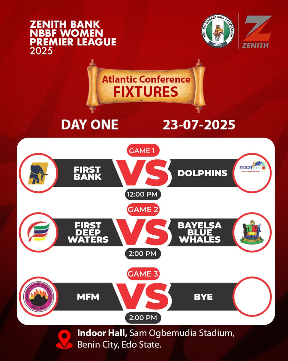 uckanabe's tweet image. The Zenith Bank PLC sponsored Nigerian BasketBall Federation Female League kicks off today with the Atlantic Conference in Benin.
Join us from today at Sam Ogbemudia Stadium Benin, to watch very exciting female basketball.
#ZenithBankNBBF #ZenithBank #ZBWL2025 #zbstar