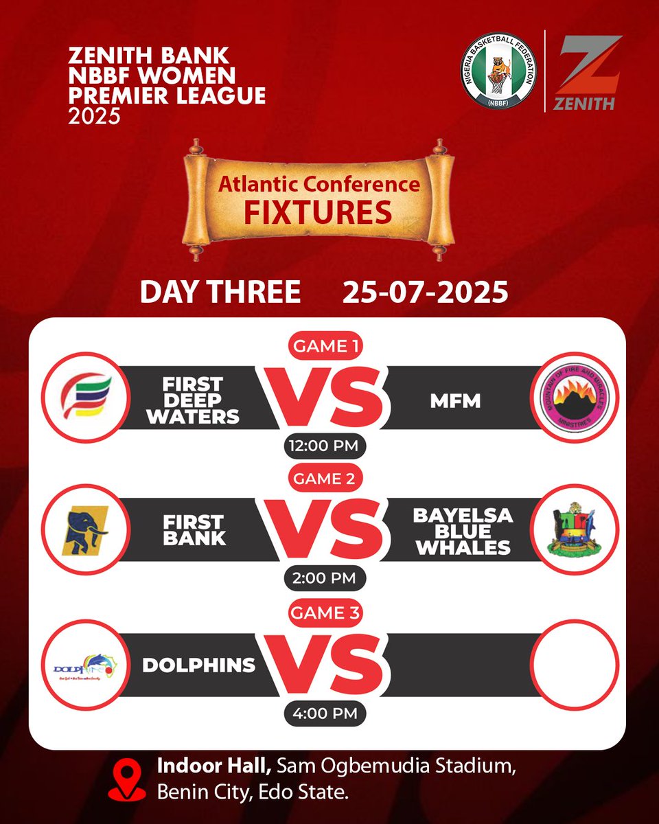 uckanabe's tweet image. The Zenith Bank PLC sponsored Nigerian BasketBall Federation Female League kicks off today with the Atlantic Conference in Benin.
Join us from today at Sam Ogbemudia Stadium Benin, to watch very exciting female basketball.
#ZenithBankNBBF #ZenithBank #ZBWL2025 #zbstar