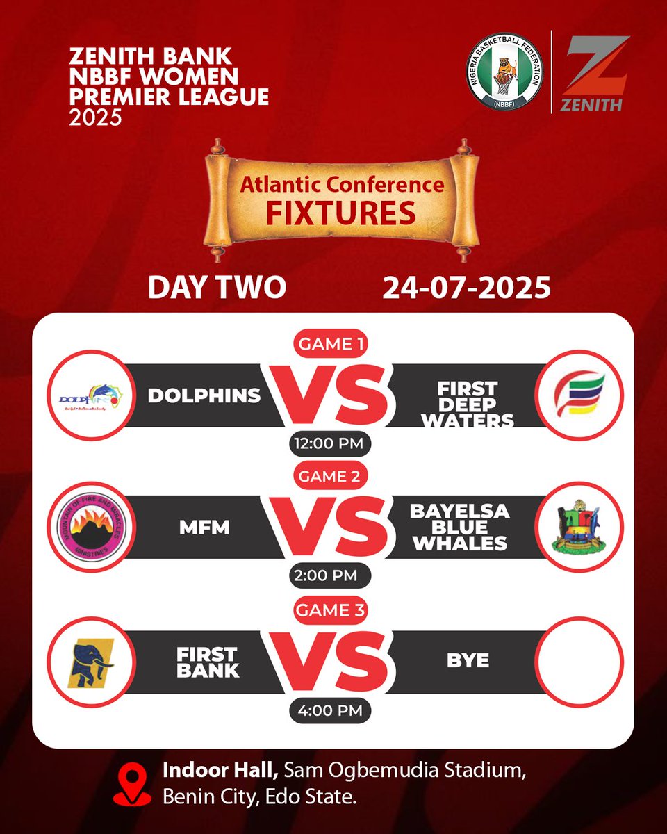 uckanabe's tweet image. The Zenith Bank PLC sponsored Nigerian BasketBall Federation Female League kicks off today with the Atlantic Conference in Benin.
Join us from today at Sam Ogbemudia Stadium Benin, to watch very exciting female basketball.
#ZenithBankNBBF #ZenithBank #ZBWL2025 #zbstar