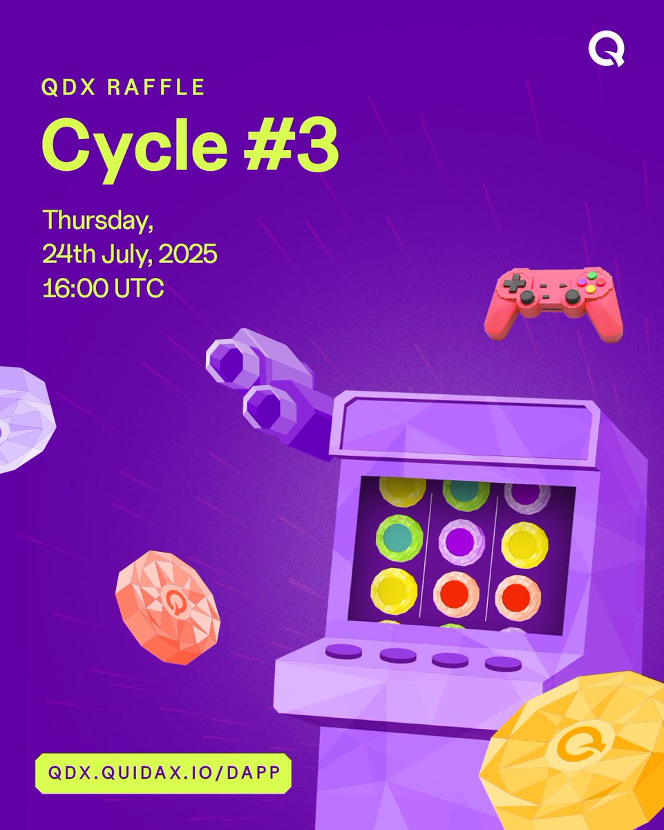 qdx_token's tweet image. The countdown is on ⏳
Cycle #3 of $QDX Raffle will be active tomorrow! 🚀
🟣 Visit: qdx.quidax.io/dapp
🟣 Chain: @BNBCHAIN
🟣 Required token lock: 250 $QDX
🟣 Mint price: $10 (in $BNB)
You can buy $QDX on Quidax, MEXC, WEEX, or PancakeSwap.
Are you ready to win? 👀…
