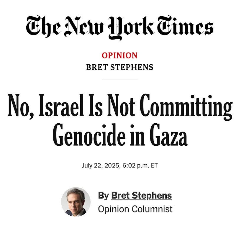 Heringsburger's tweet image. Calm down everyone, Bret "Bedbug" Stephens says it's not a genocide.
Look up the bedbug story, it's really funny