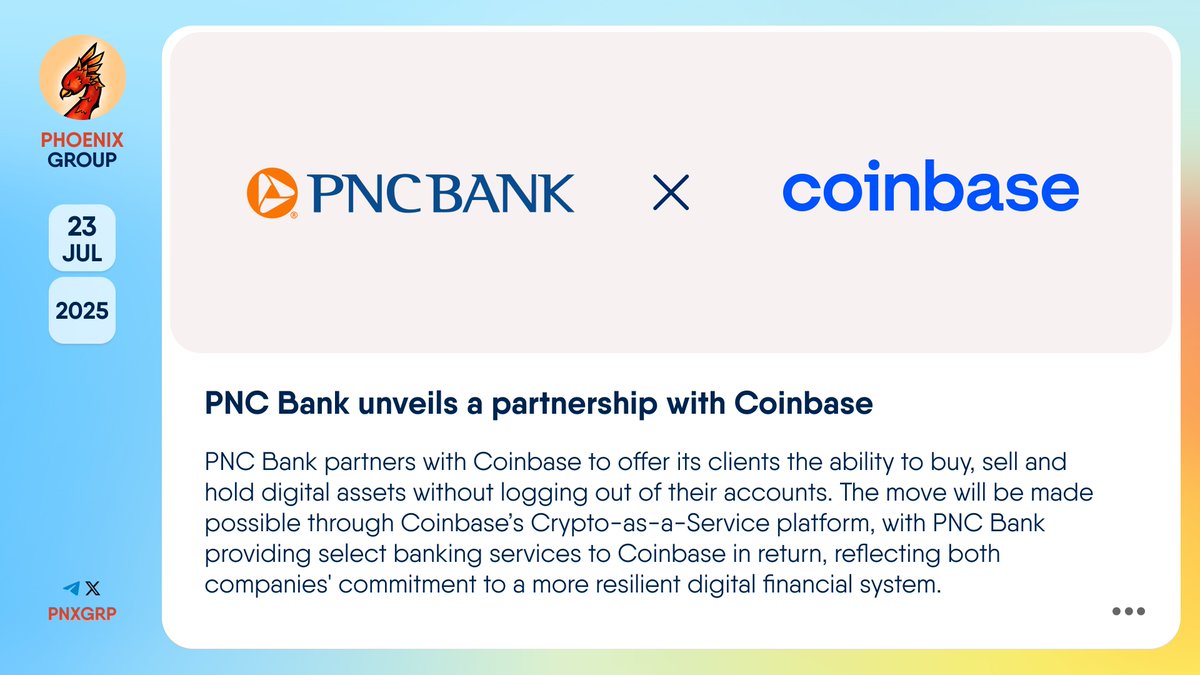🤝 @PNCBank unveils a partnership with @Coinbase #PNCBank partners with  #Coinbase to offer its clients the ability to buy, sell and hold digital  assets without logging out of their accounts. The move