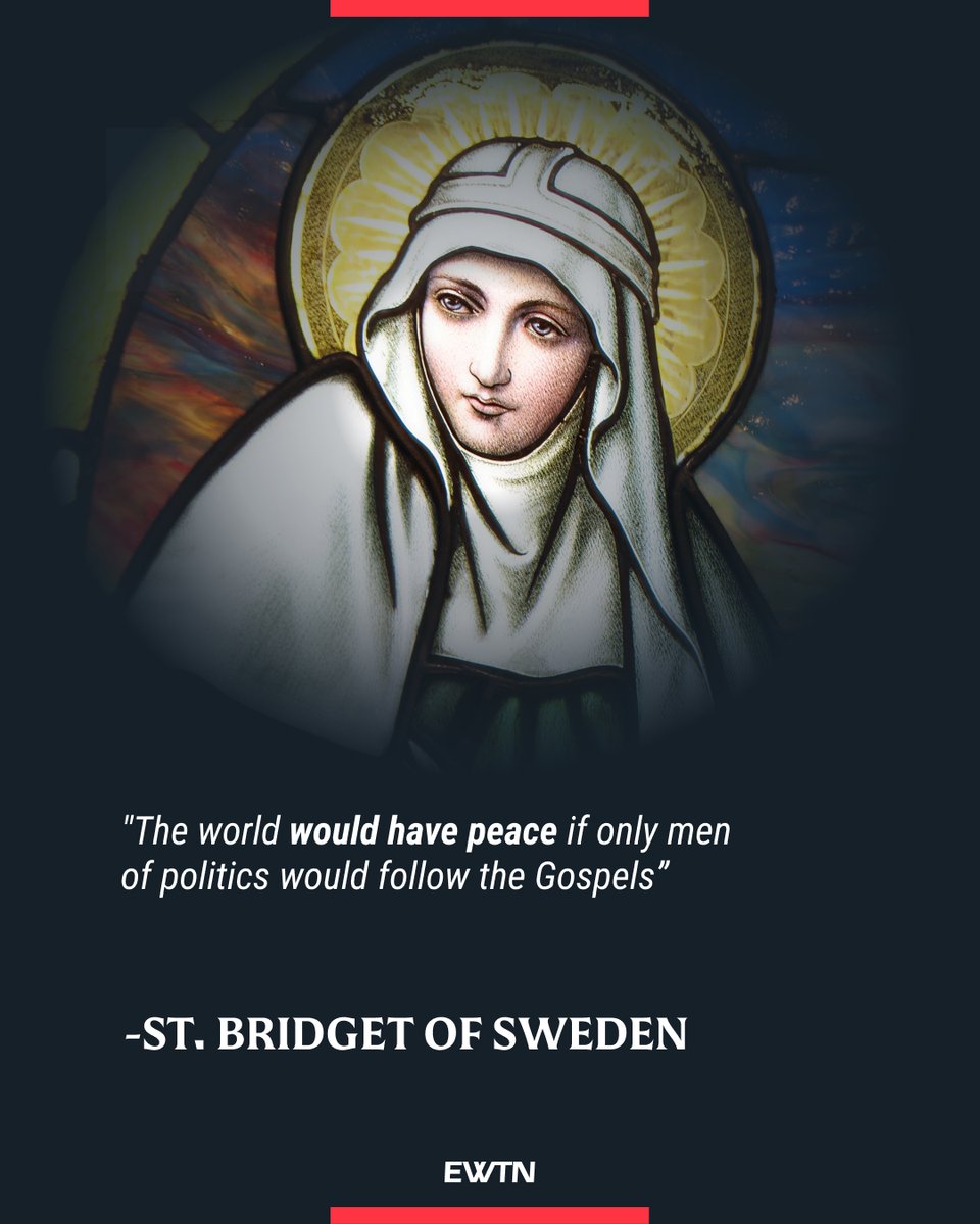 EWTN's tweet image. July 23 is the feast day of St. Bridget of Sweden. Bridget received visions of Christ’s suffering many times, and went on to found the order of the Most Holy Savior. ewtn.com/catholicism/sa…