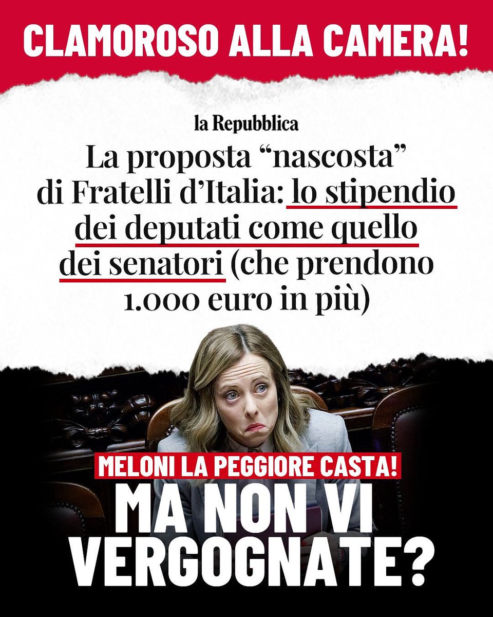 Mov5Stelle's tweet image. Fratelli d’Italia sta provando ad aumentare gli stipendi dei deputati e a reintrodurre i vitalizi.

Leggi qui 👇
facebook.com/share/15RT3MQi…