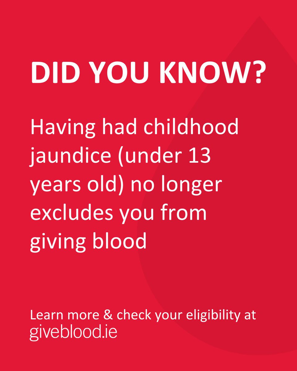 Giveblood_ie's tweet image. As long as you were less than 13 years old when you had childhood jaundice, you may be eligible to give blood! 💛
Check out our eligibility quiz to see our current blood donation requirements - giveblood.ie/become-a-donor…
