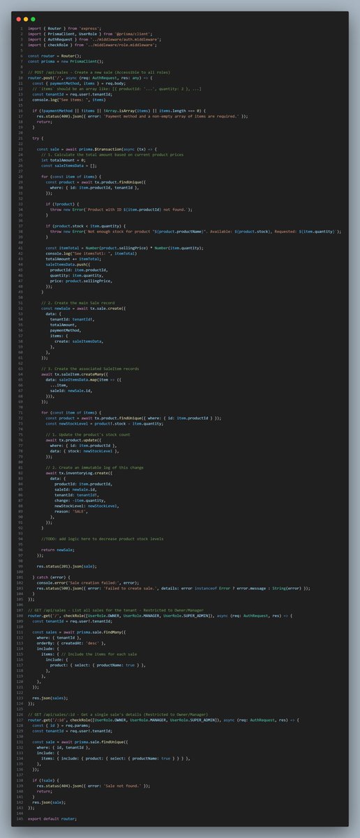 danitiestech's tweet image. Day 17/30: Sales Transaction System
Built robust sales processing:

&amp;gt; Transaction creation
&amp;gt; Payment  handling
&amp;gt; Receipt generation
&amp;gt; Sales history
&amp;gt; Stock validation
&amp;gt; Payment processing
&amp;gt; Inventory update
&amp;gt; Audit trail

Every sale tells a story 
#SalesSystem #Transactions
