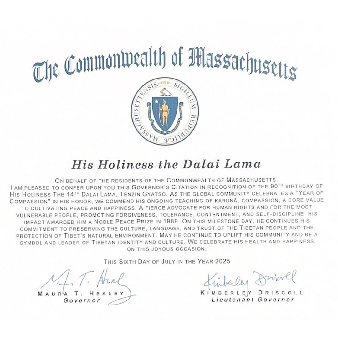 In a historic first, Massachusetts honored the Dalai Lama’s 90th birthday at the State House, launching the “Year of Compassion.” State and federal leaders praised his legacy of peace, nonviolence, and Tibetan cultural preservation—a powerful show of solidarity with Tibet.