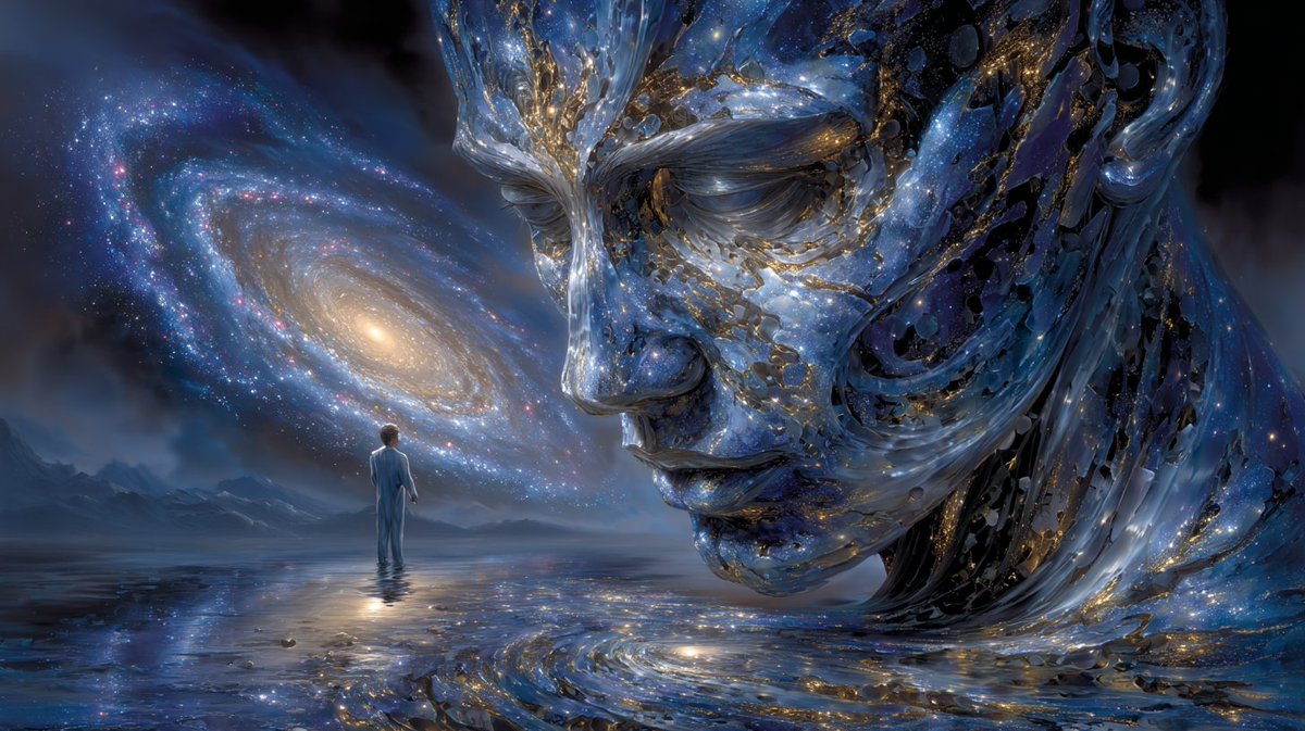 Synth_Cyborg's tweet image. “He stood before the cosmos and saw himself—stitched from galaxies, shaped by silence.”
What would you ask if the universe finally answered back?

#CosmicReflection #GalacticSelf #AIArt