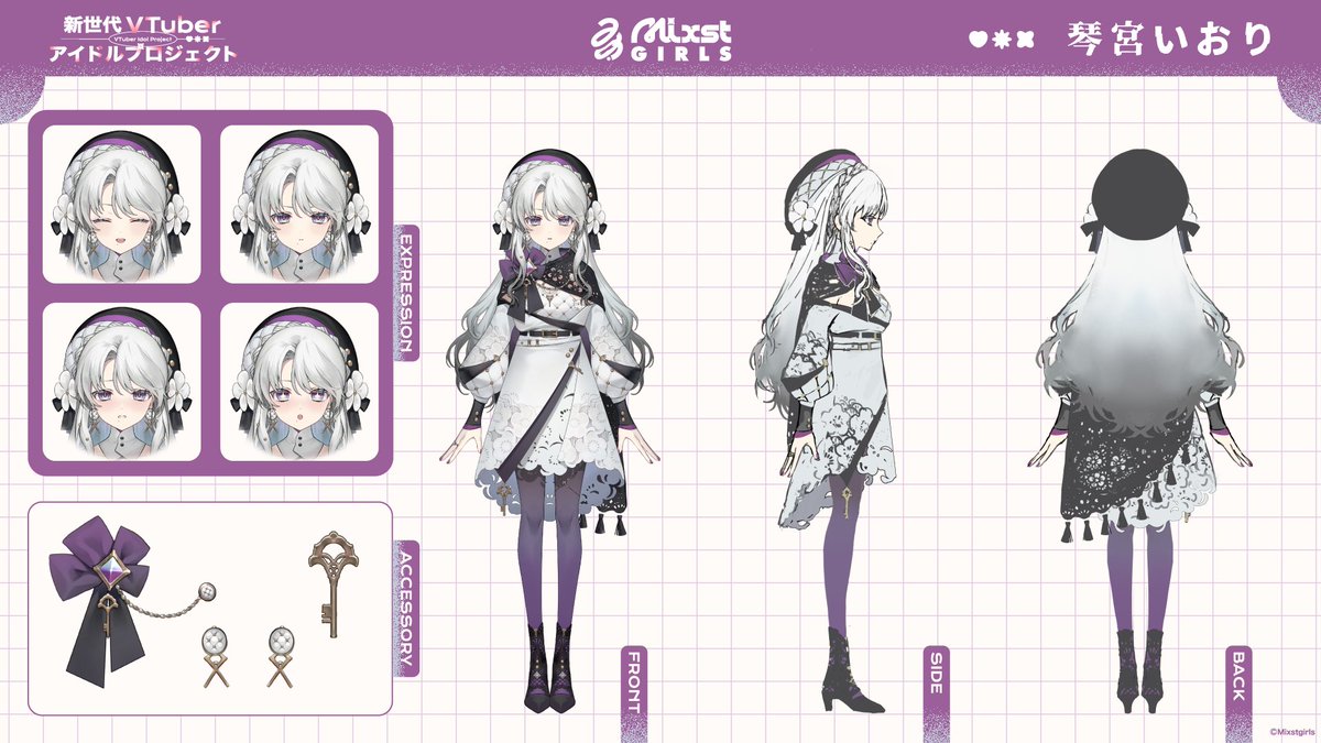 VTuberの三面図が見たい 細部までじっくり見てほしいですわ💜໒꒱⋆ﾟ