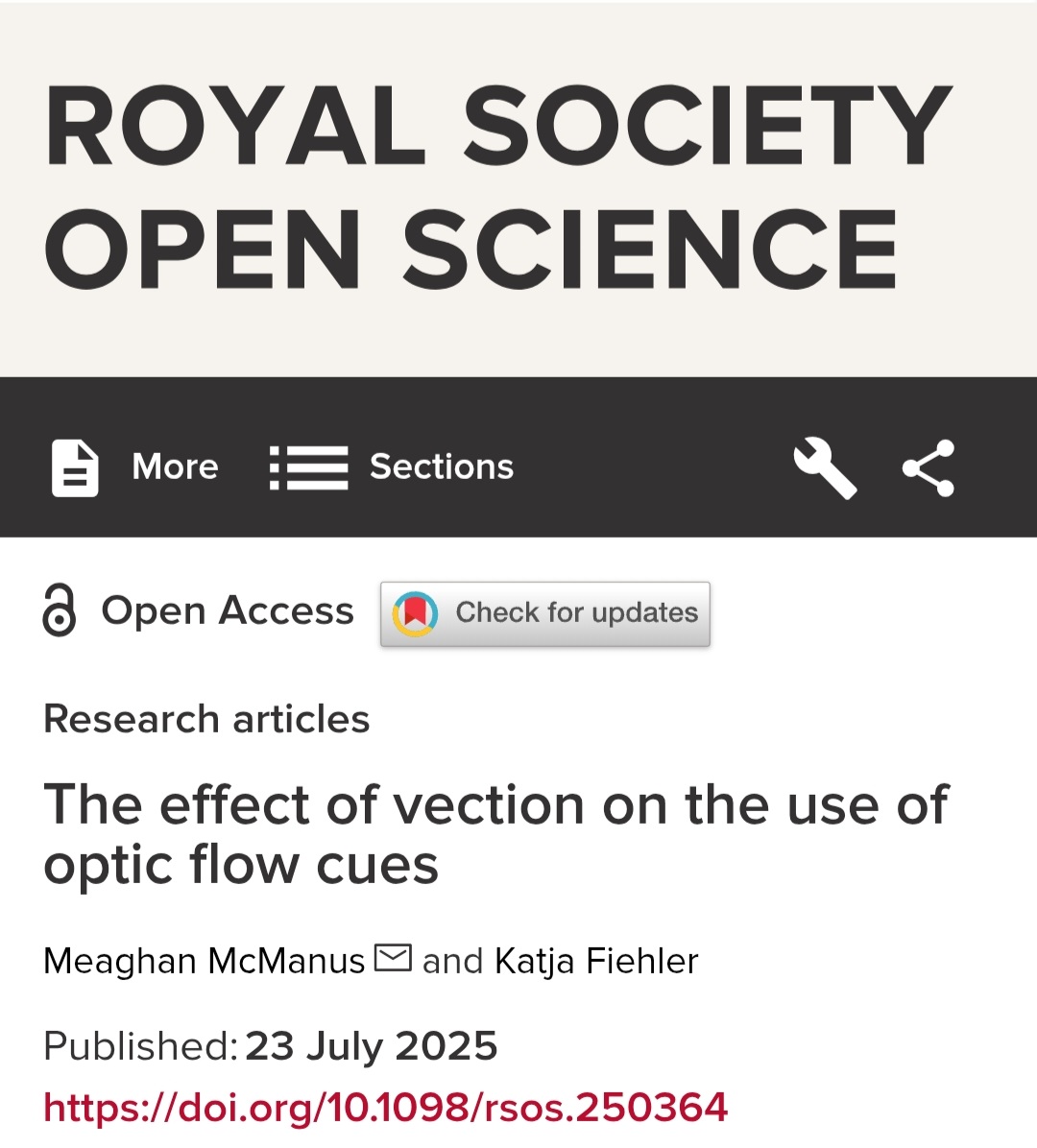 What's the relationship between our feeling of motion (vection) and our perception of motion (distance traveled)? Are they related? Find out in our latest paper! <a href="/royalsociety/">The Royal Society</a> 
 doi.org/10.1098/rsos.2…