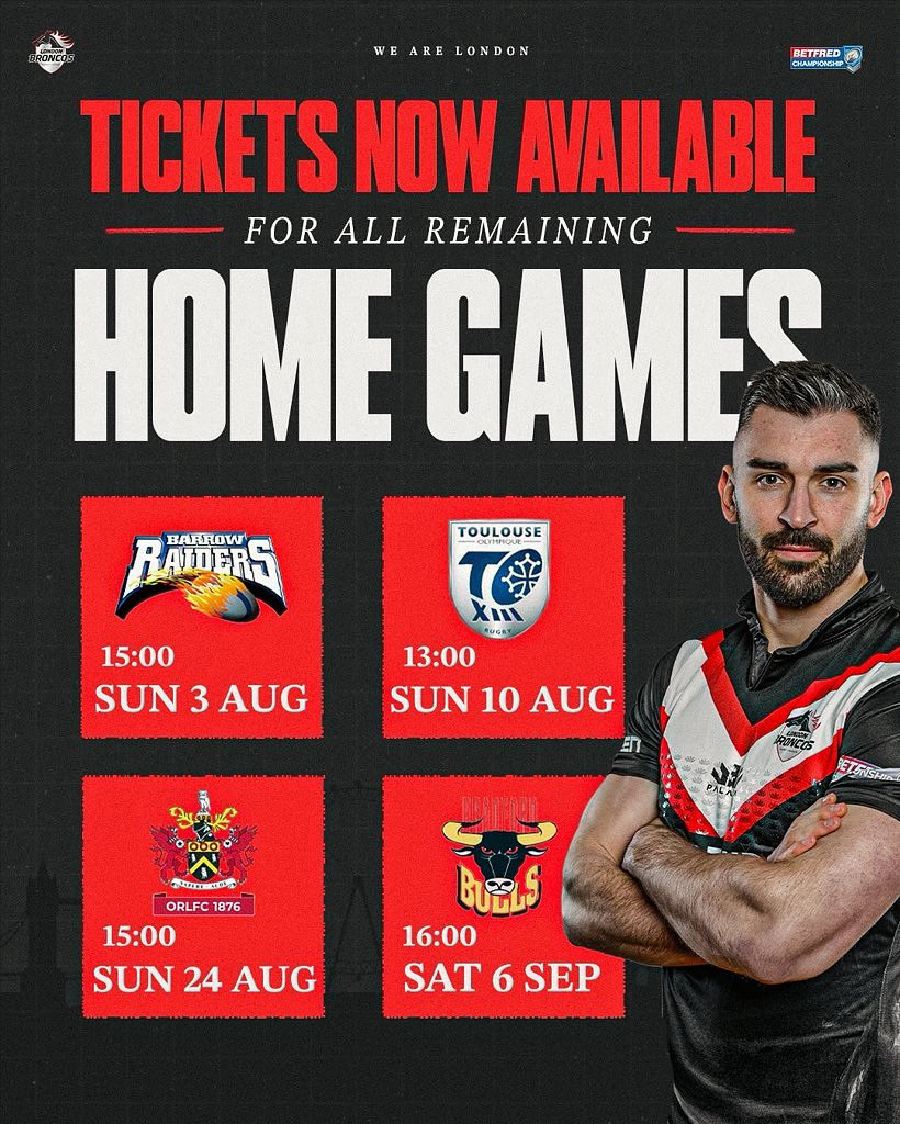 LondonBroncosRL's tweet image. ๐ฃ๏ธ| We have a number of exciting opportunities to watch London Broncos before the end of the season - including our special Ashes hospitality package courtesy of Gary Hetherington.
Grab yourself a bargain for the final 4๏ธโฃ home ๐ league games and join us in York in August โฌ๏ธ
๐โฆ
