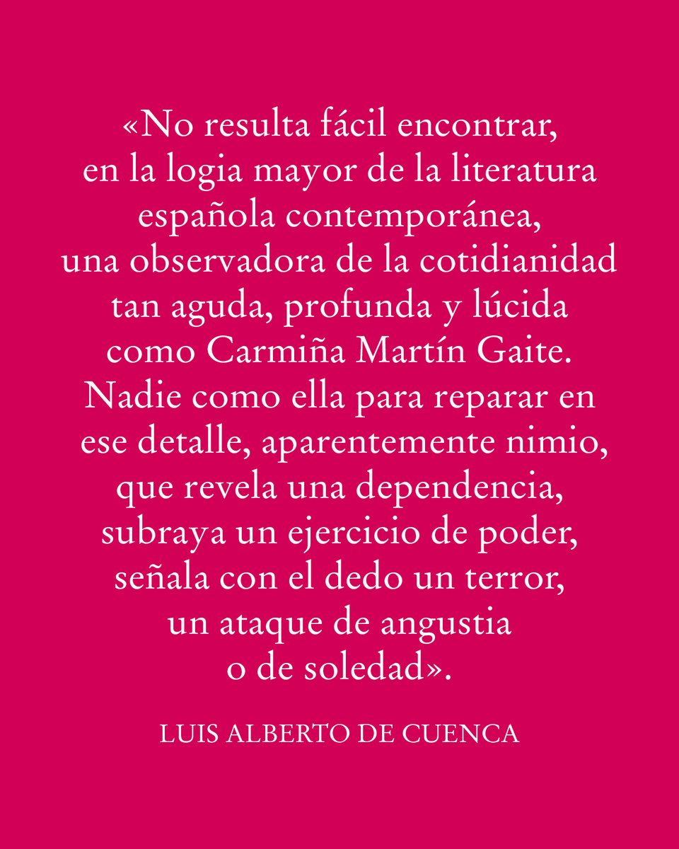 #TalDíaComoHoy de hace 25 años nos dejó una de las autoras más transgresoras y destacadas de la literatura española del siglo XX, nuestra querida Carmen Martín Gaite, de la que este año se cumple, además, el #centenario de su nacimiento.

#BibliotecaCarmenMartínGaite