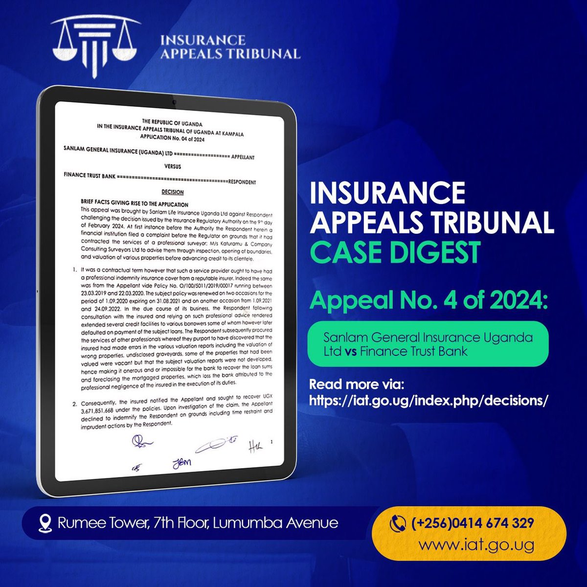 Case Digest ⚖️

Appeal No. 4 of 2024:  Sanlam General Insurance Uganda Ltd vs Finance Trust Bank

Read more via: iat.go.ug/index.php/deci…