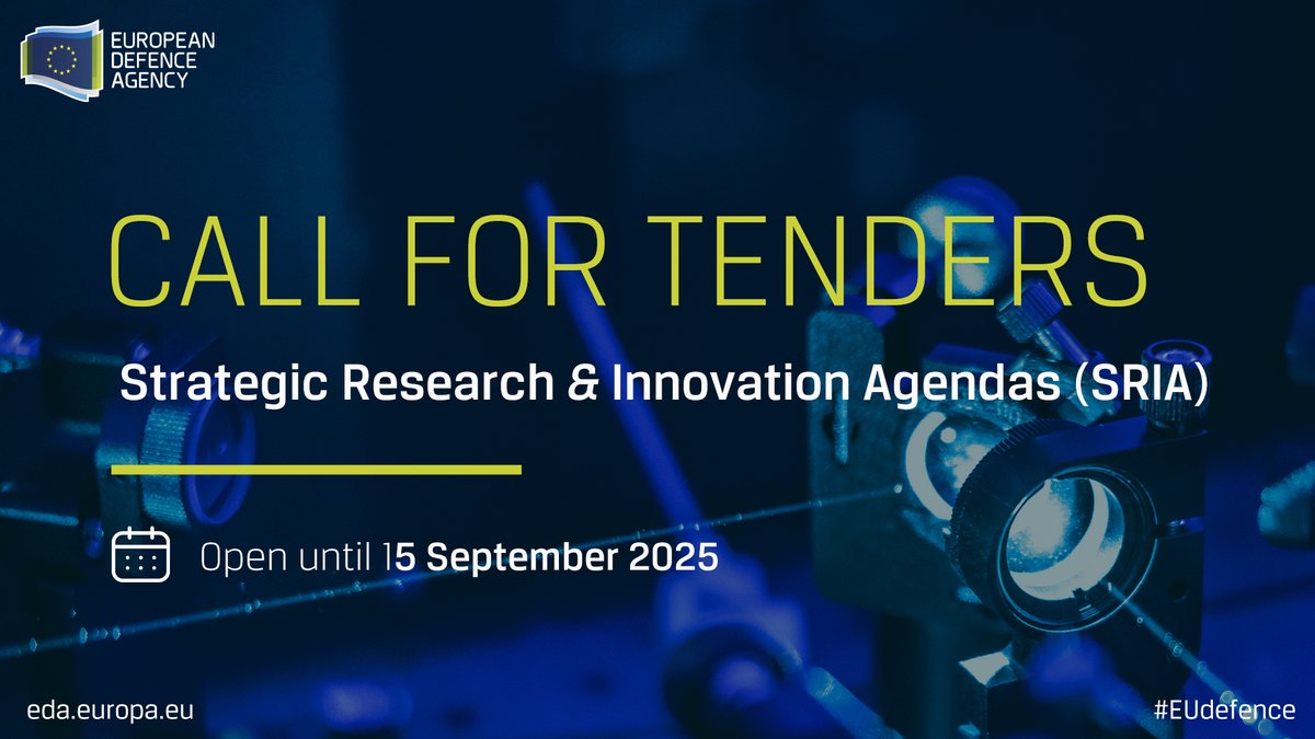 EUDefenceAgency's tweet image. The @EUDefenceAgency is looking for entities to support the update of 4 Strategic Research & Innovation Agendas.
The contracts cover four #CapTechs:
🔹 Missiles and Munitions
🔹 Guidance, Navigation and Control
🔹 Human Factors
🔹 Cyber Defence
➡️shorturl.at/3IO1U