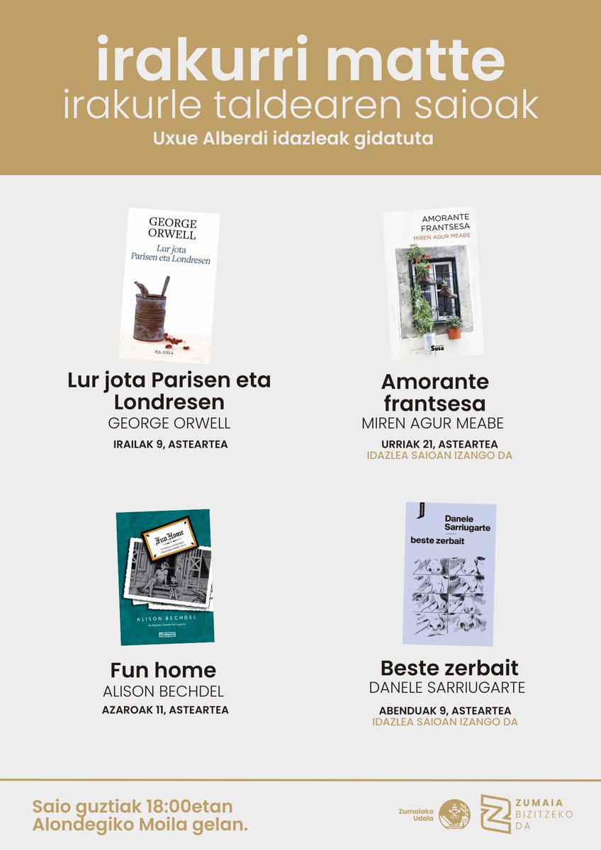 George Orwellen 'Lur jota Parisen eta Londresen' eleberriarekin hasiko du ikasturtea Irakurri Matte irakurle taldeak. 

Info+: zumaia.eus/eu/albisteak/g…

#Zumaia #BizitzekoDa