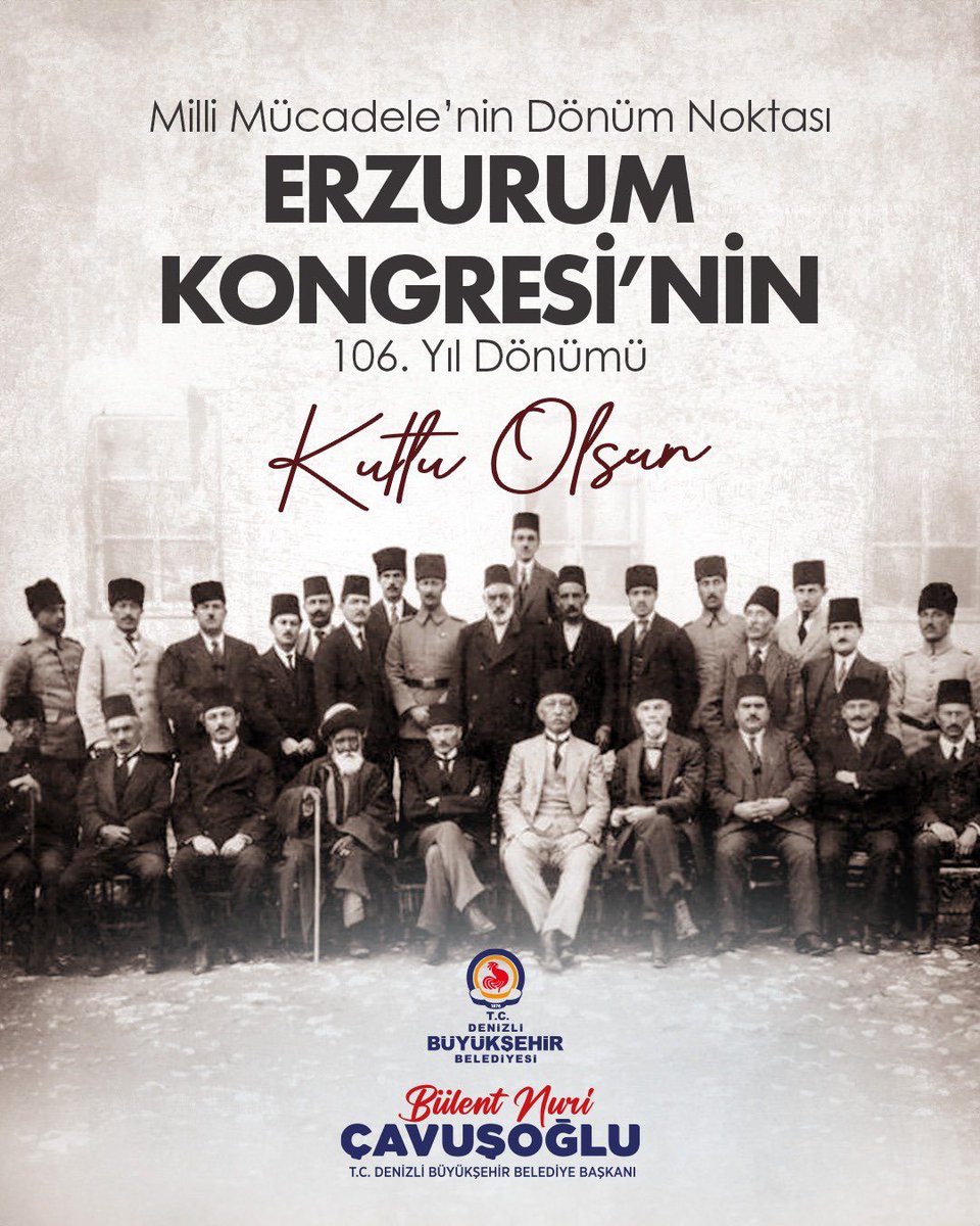 "Milli sınırlar içinde vatan bölünmez bir bütündür, parçalanamaz. Manda ve himaye kabul edilemez."

Milli mücadele ateşinin yakıldığı Erzurum Kongresi'nin 106. yılı kutlu olsun.
Gazi Mustafa Kemal Atatürk Başta Olmak Üzere Millî Mücadele’nin Tüm Kahramanlarını Saygı, Rahmet Ve