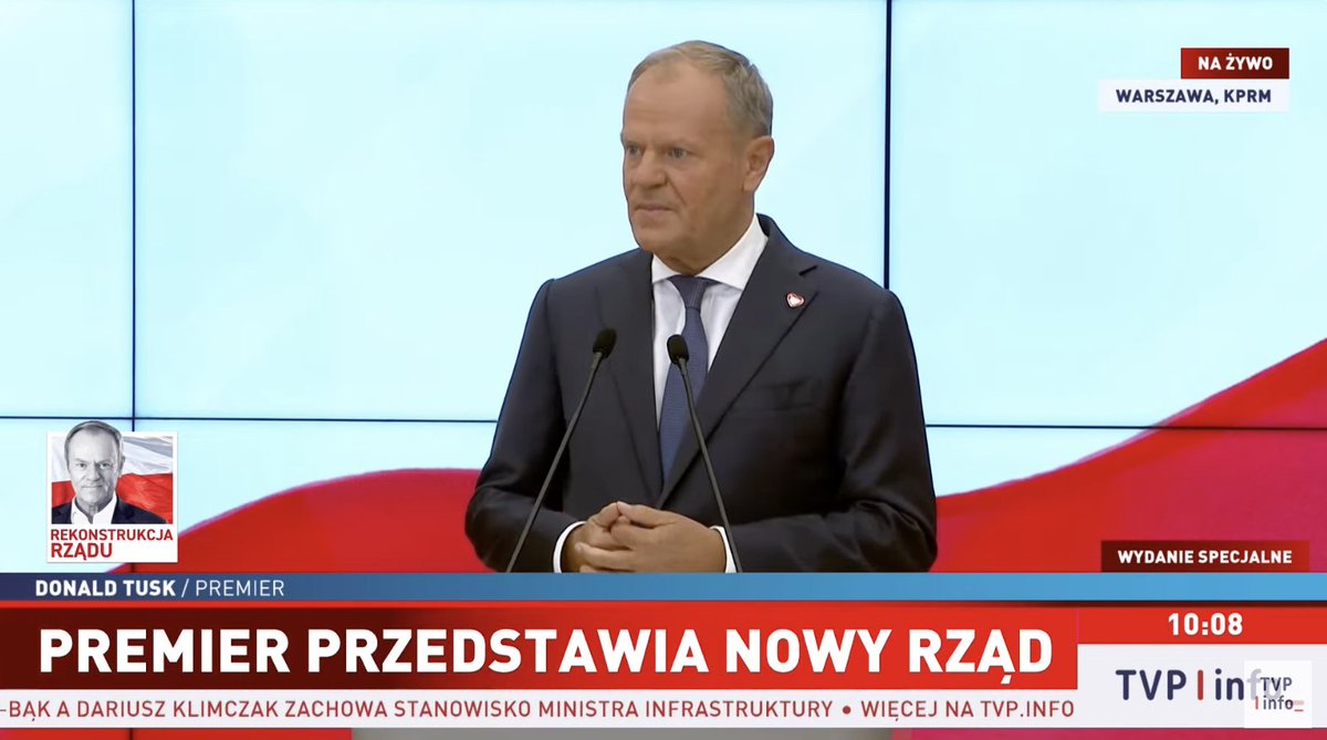 JakubKrupa's tweet image. Polish PM Donald Tusk is presenting his new cabinet after a major reshuffle conducted in the aftermath of the lost presidential election in June