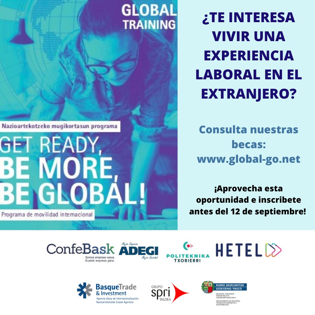 🎓 ¿Tienes un título #universitario o de #FP?
 🌍¡Haz prácticas internacionales en 21 países con una beca #GlobalTraining!
 💸1.635 €/mes+formación+ seguro
 📅Solicita hasta el 12 de septiembre
 🔗 global-go.net
hetel.eus/60-nuevas-beca…
#experiencia #empleo #extranjero