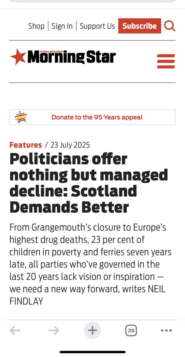 Neilsocialist's tweet image. Read my article in today’s @M_Star_Online on how we are being failed by Westminster and Holyrood politics and why trade unions, charities, community groups and citizens need to come together to say ‘Scotland Demands Better’
morningstaronline.co.uk/article/politi…