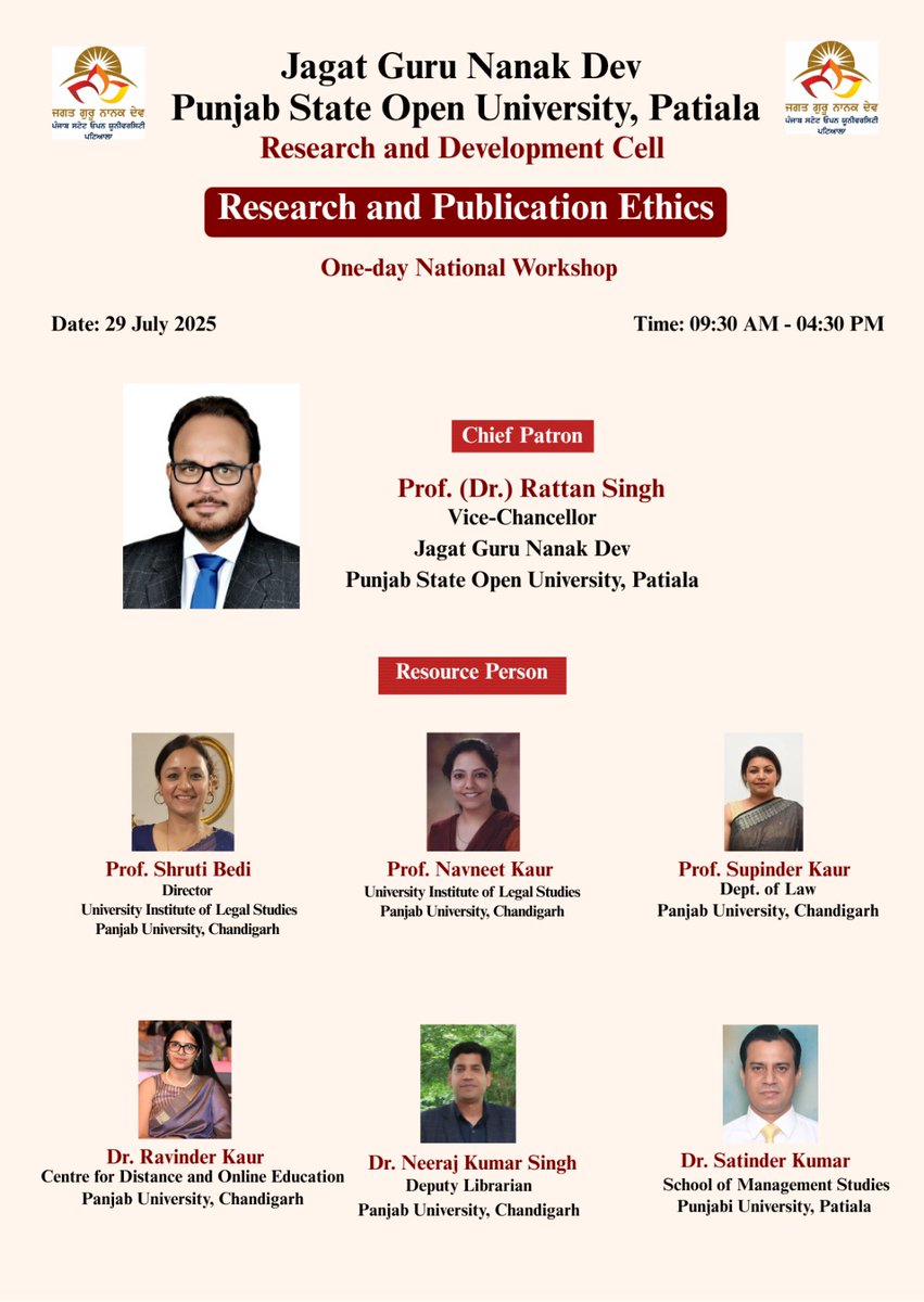 PSOUniversity's tweet photo. The Research and Development Cell is organizing a One-day National Workshop on Research and Publication Ethics.

Date: 29 July 2025
Mode: Hybrid https://t.co/SEoVqeoAKQ