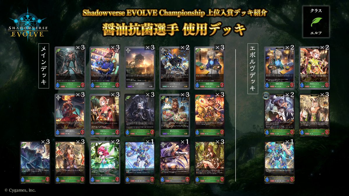 shadowverse_ev's tweet image. 【#エボルヴCS 上位入賞デッキ紹介】
全国で開催されているCS大会より、最新の上位入賞デッキ情報をお届けします!
今回は「宴楽エルフ」「トークンロイヤル」「ランプドラゴン」「荒野ビショップ」を紹介!
宴楽エルフ:decklog.bushiroad.com/view/7P42Z
トークンロイヤル:decklog.bushiroad.com/view/1UALZ…