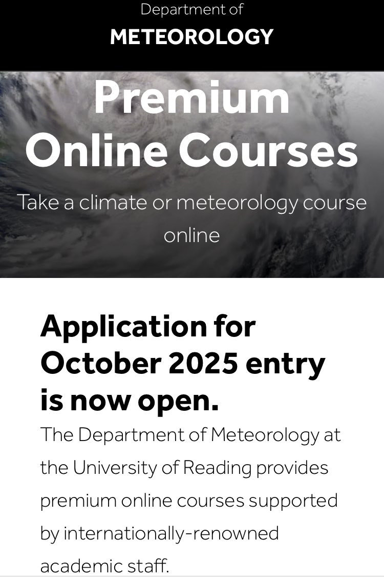 Reading Meteorology (@unirdg_met) on Twitter photo Meteorology & Climate premium online courses <a href="/UniofReading/">Uni of Reading</a> suitable for professional meteorologists, consultants, STEM students, graduates & academics seeking to improve their range of skills and knowledge. Details & applications:
reading.ac.uk/meteorology/on⦠Meteorology & Climate premium online courses <a href="/UniofReading/">Uni of Reading</a> suitable for professional meteorologists, consultants, STEM students, graduates & academics seeking to improve their range of skills and knowledge. Details & applications:
reading.ac.uk/meteorology/onā¦