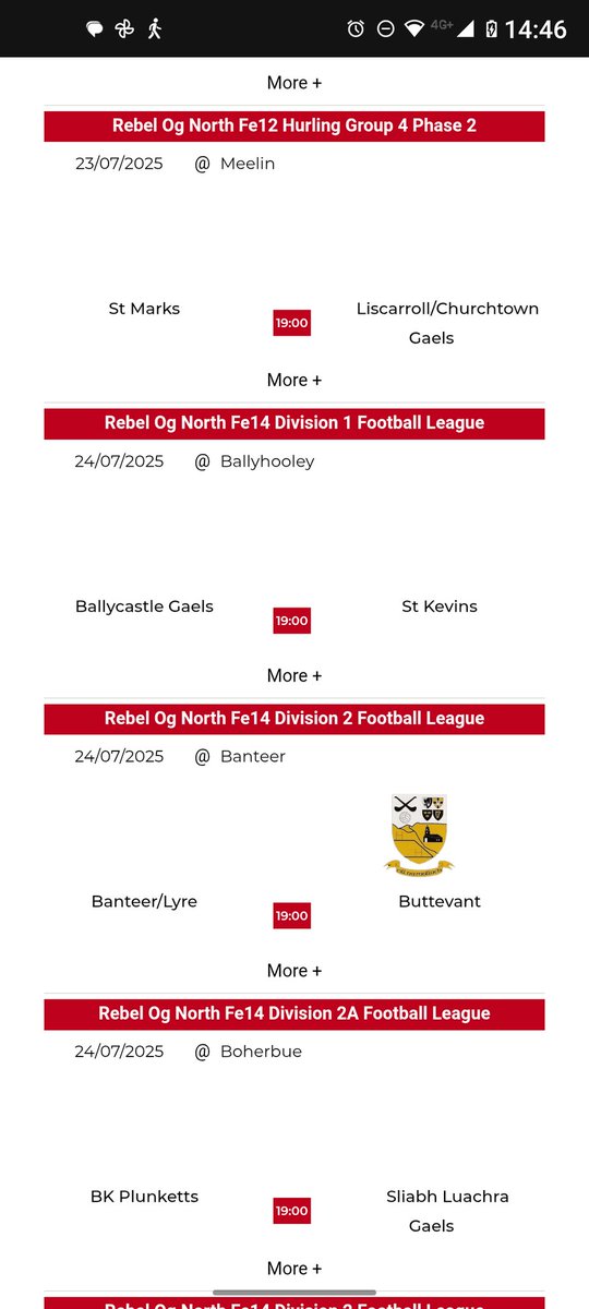 Upcoming <a href="/REBELOGNORTH/">REBEL ÓG NORTH</a>  fixtures: <a href="/LCGaelsGAA/">Liscarroll Churchtown Gaels</a> <a href="/BallycastleGael/">Ballycastle Gaels</a> <a href="/Banteer_LyreGAA/">Banteer/Lyre GAA</a> <a href="/ButtevantGAA/">Buttevant GAA</a> <a href="/BKPlunkettsGAA/">Boherbue Knocknagree Plunketts</a>