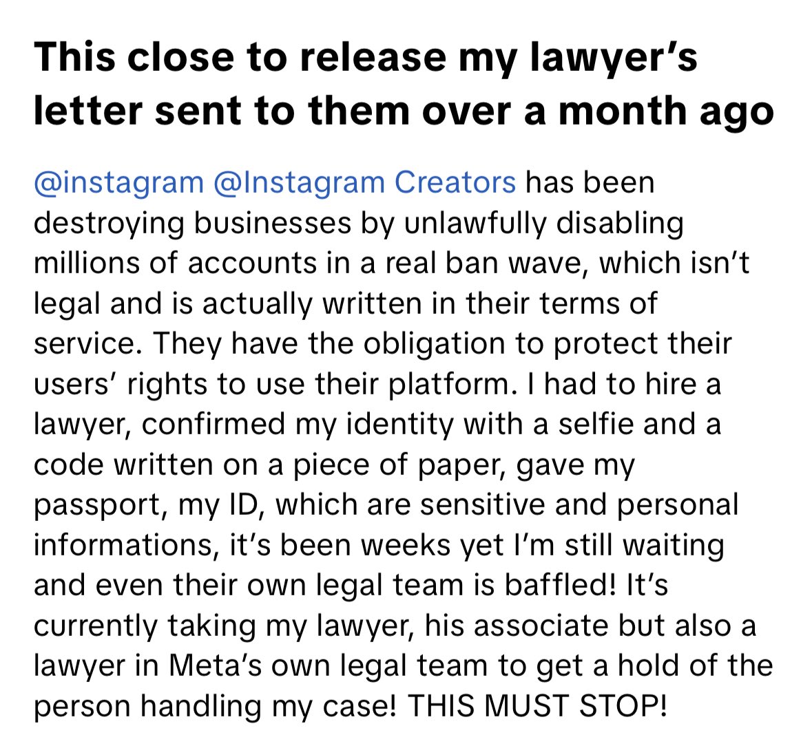 ariadibari's tweet photo. . @instagram @facebook @AIatMeta @Meta @MetaFrance where is my disabled Instagram account if it was confirmed there is no infraction and was wrongfully disabled? Can you explain why the person from the recovery team has been ignoring for over two weeks despite me sending my Id? https://t.co/Rc5bTfpann
