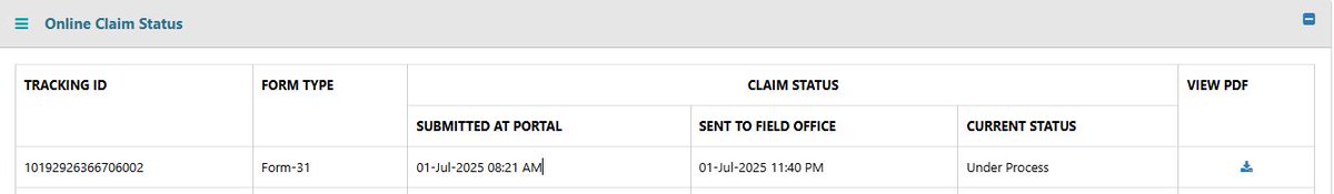 bishnubhakat21's tweet image. @socialepfo मैंने 01 जुलाई 2025 को अपना Form-31 EPF क्लेम ऑनलाइन सबमिट किया था, जो उसी दिन फील्ड ऑफिस को भेज दिया गया था। लेकिन आज तक स्टेटस "Under Process" ही दिखा रहा है। कृपया मेरी रिक्वेस्ट जल्द प्रोसेस करें।
Tracking ID: 10192926366706002
#EPFO #PFClaim #DelayedClaim