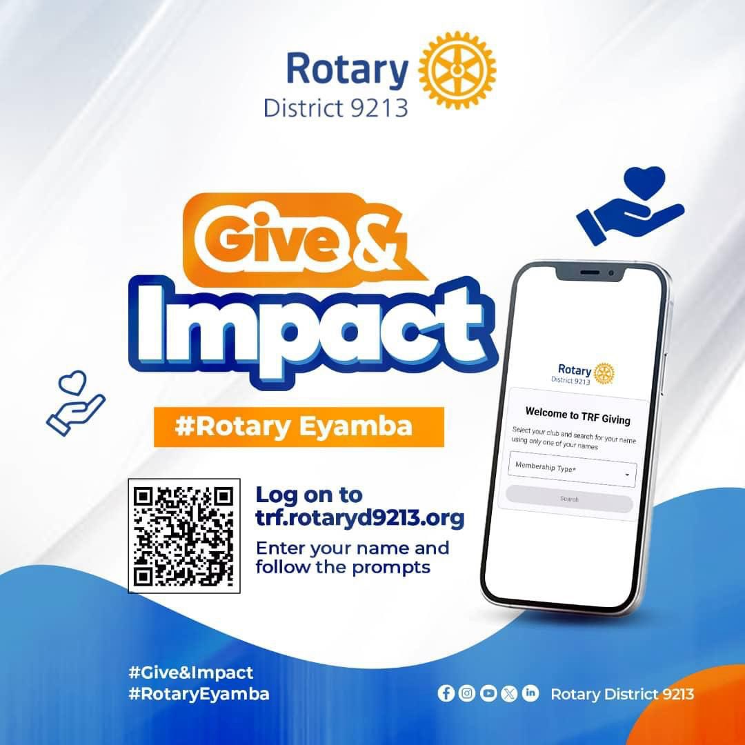 DG Anne Nkutu (@dgrotaryd9213) on Twitter photo Through our <a href="/rotaryd9213/">Rotary District 9213</a> campaign “Give & Impact” we have an opportunity to empower lives and communities through The Rotary Foundation.
I invite you to join me in this journey of impact.
🔗 Visit trf.rotaryd9213.org
Enter your name and follow the prompts. Your gift matters. Through our <a href="/rotaryd9213/">Rotary District 9213</a> campaign “Give & Impact” we have an opportunity to empower lives and communities through The Rotary Foundation.
I invite you to join me in this journey of impact.
🔗 Visit trf.rotaryd9213.org
Enter your name and follow the prompts. Your gift matters.