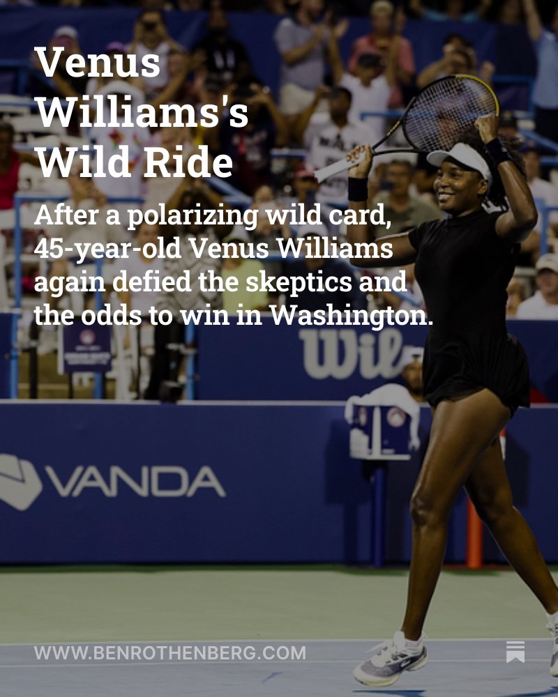 BenRothenberg's tweet image. A remarkable win for 45-year-old Venus Williams in Washington, and more remarkable words from her in victory.
"Champions falter," Venus said.
Read it all at Bounces:
benrothenberg.com/p/venus-willia…
