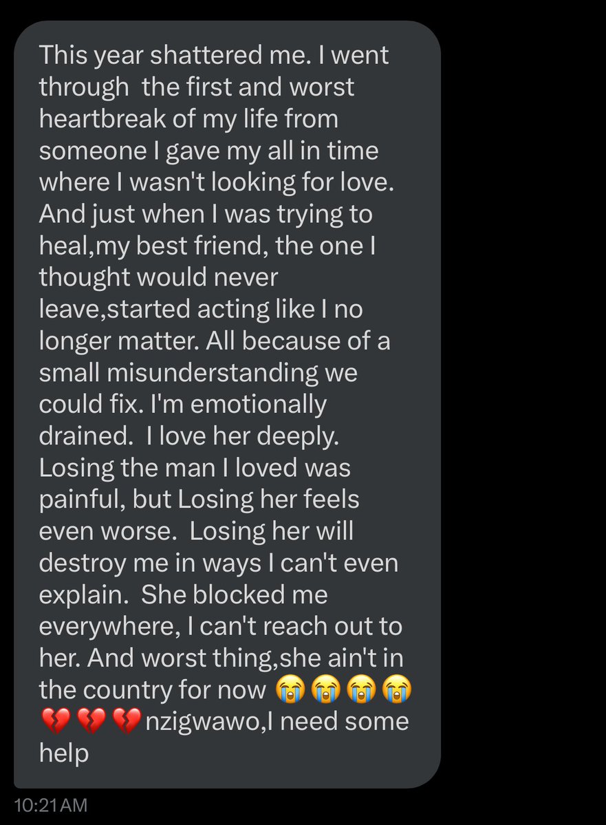 MaleAdvocate28's tweet image. A certain young lady is looking for some advice about her life challenges.
The guy she loved broke her heart and her best friend is nolonger in touch 😒