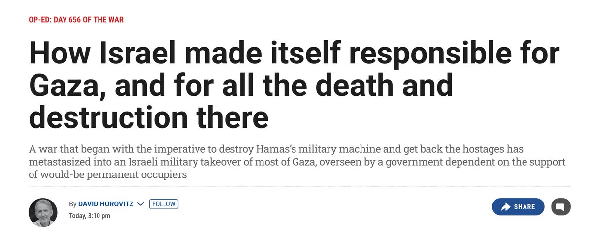 WashingtonViews's tweet image. From @TimesOfIsrael's @davidhorovitz "How Israel made itself responsible for Gaza, and for all the death and destruction there ... timesofisrael.com/how-israel-mad…