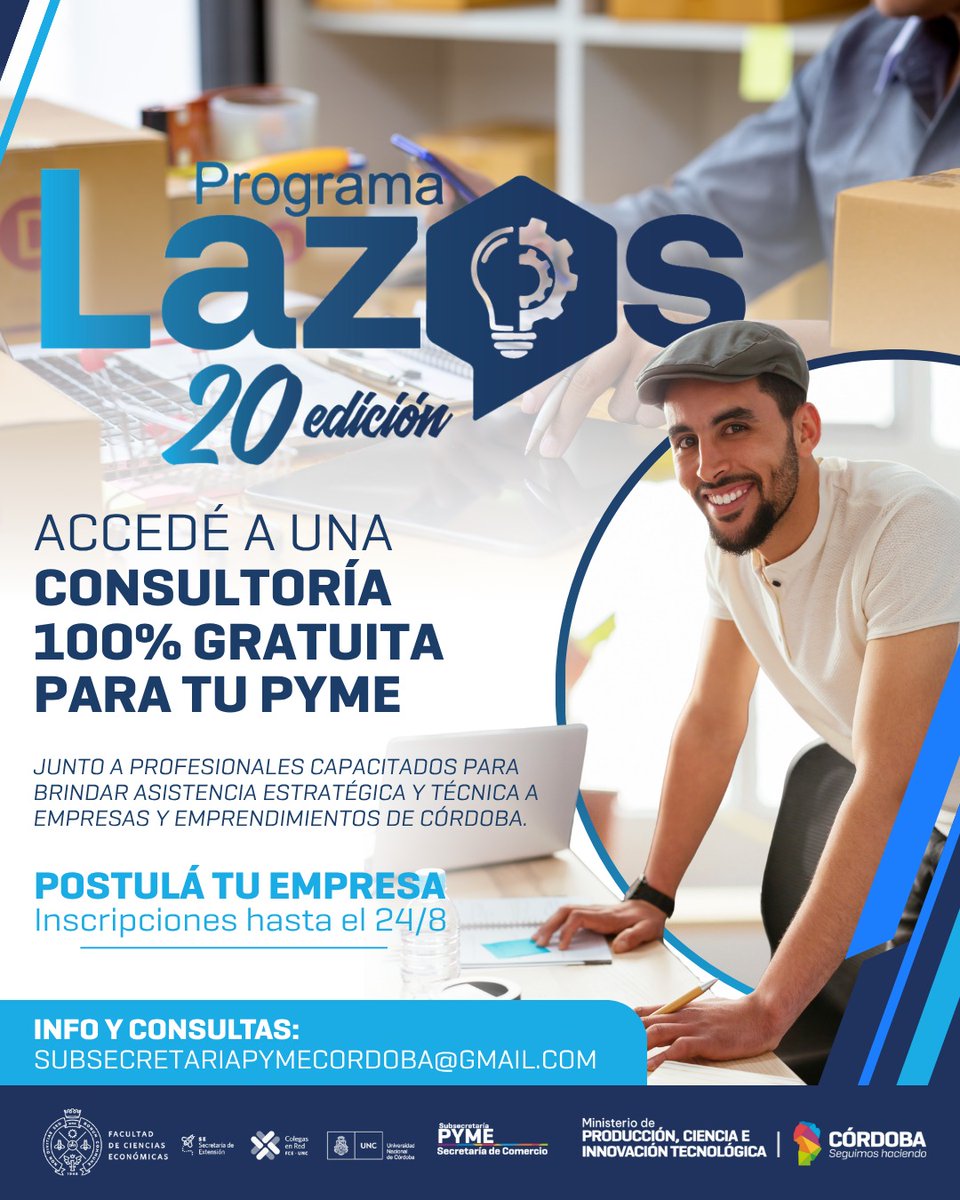 🚀 ¿Tenés una pyme y querés hacerla crecer?

Sumate a la nueva edición del Programa Lazos y recibí asesoramiento gratuito de jóvenes profesionales capacitados para ayudarte a mejorar tu negocio.