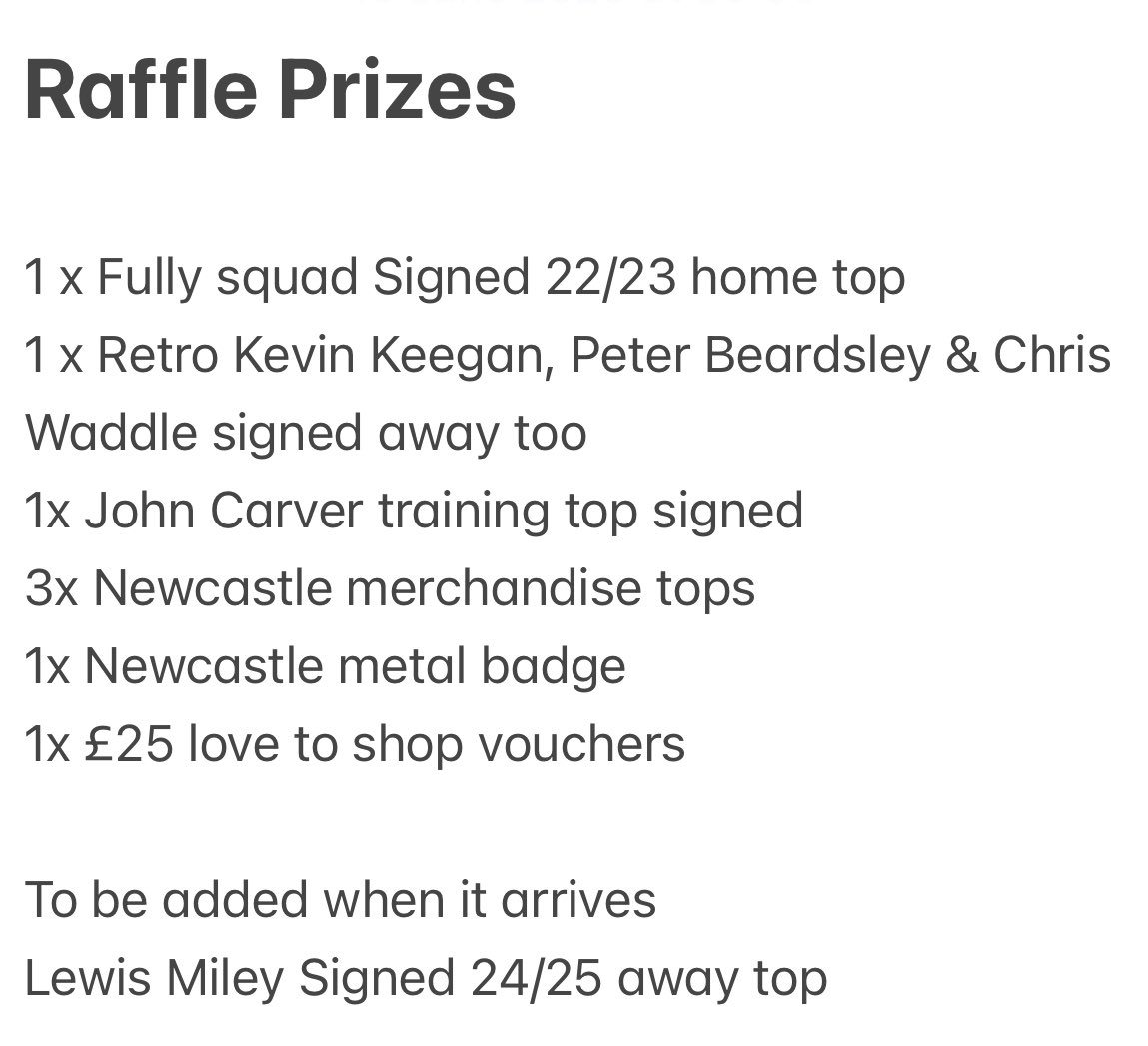 4th of August is the closing date for raffle numbers
Just £1 a number gives you a chance of winning 1 of 6 great prizes

All the money goes to <a href="/DeafStanle12478/">Stanley Deaf Club</a> and <a href="/4Lilyfoundation/">The Lily Foundation</a> as part of the amazing charity match we are hosting at <a href="/NBFC_Official/">Newcastle Benfield FC</a> on the 3rd of August
#NUFC