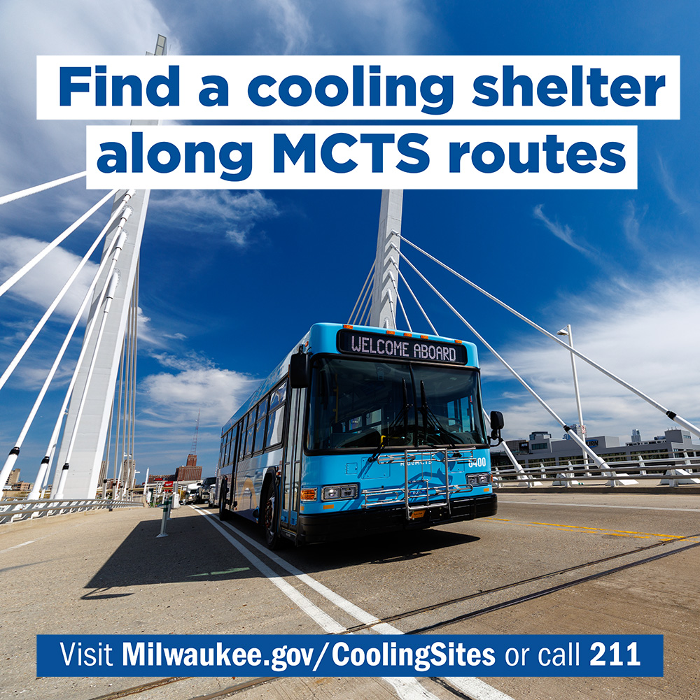RideMCTS's tweet image. A Heat Advisory is in effect in Milwaukee County through tonight & and temps will remain high through Thursday.
To locate a list of cooling sites, visit Milwaukee.gov/CoolingSites or call 211.
To plan your trip to a cooling site along our routes, visit RideMCTS.com.