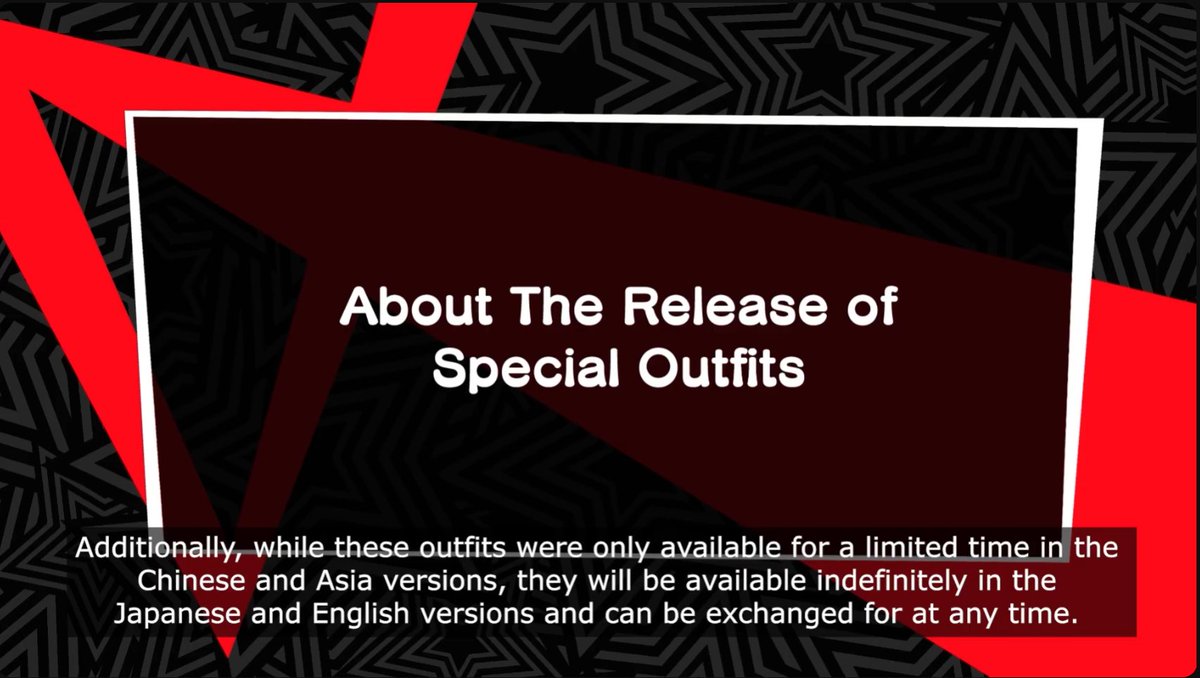 P5XPosting's tweet image. Summary of stream:
- increased daily + update rewards (balanced)
- standard banner characters (e.g. Marian, Phoebe) WILL be on standard banner soon, so as to equalize their worth
- limited-time costumes (e.g. CNY/Summer Wonder, Butler Joker) will be available permanently in JP/EN